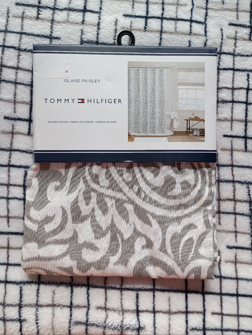 Tommy Hilfiger 72x72 Island Paisley Shower Curtain - Gray & White NEW